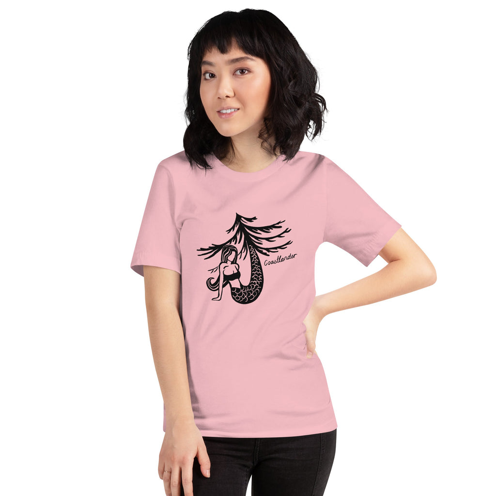 Design of Mermaid & Tree Design - Unisex t-shirt , the colour is Pink