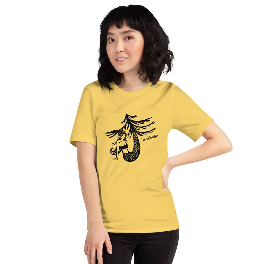 Design of Mermaid & Tree Design - Unisex t-shirt , the colour is Yellow