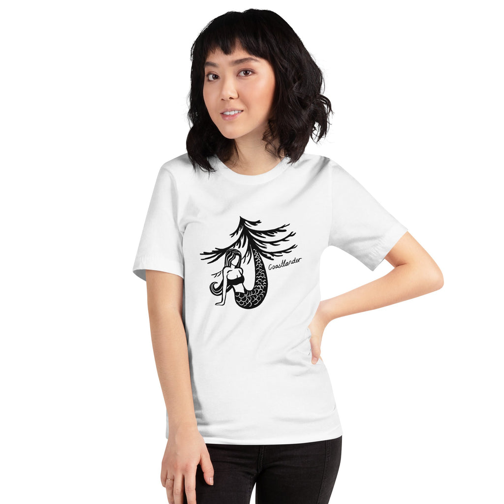 Design of Mermaid & Tree Design - Unisex t-shirt , the colour is White