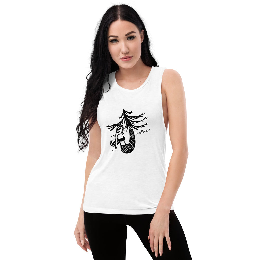 Design of Mermaid & Tree - Ladies’ Muscle Tank , the colour is White