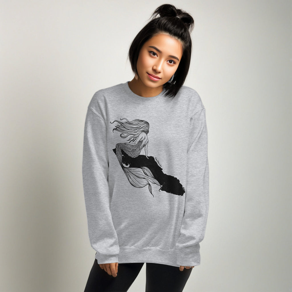 Design of Mermaid Vancouver Island Design - Black Print - Unisex Sweatshirt , the colour is Sport Grey