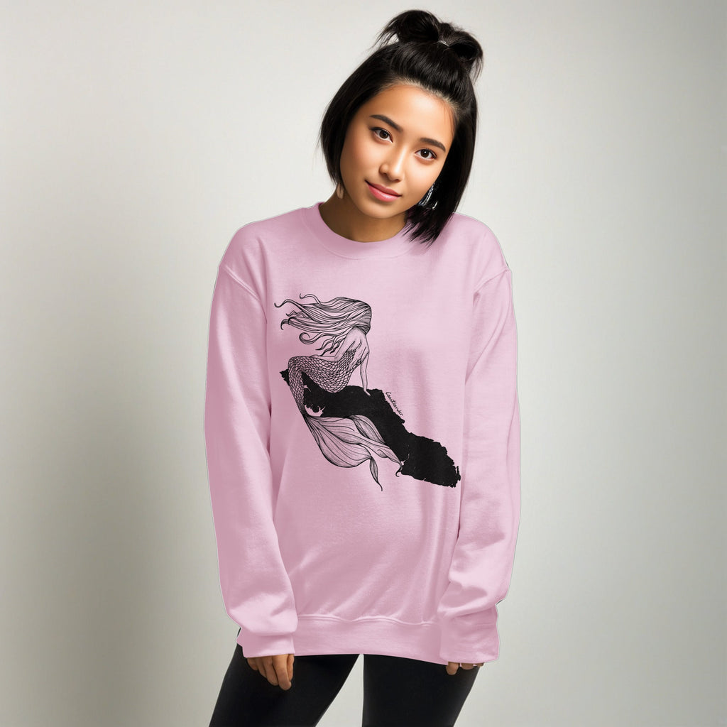 Design of Mermaid Vancouver Island Design - Black Print - Unisex Sweatshirt , the colour is Light Pink