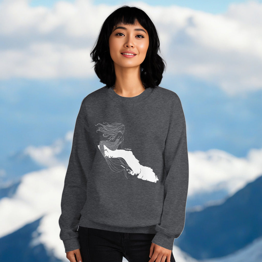 Design of Mermaid Vancouver Island Design - Unisex Sweatshirt , the colour is Dark Heather