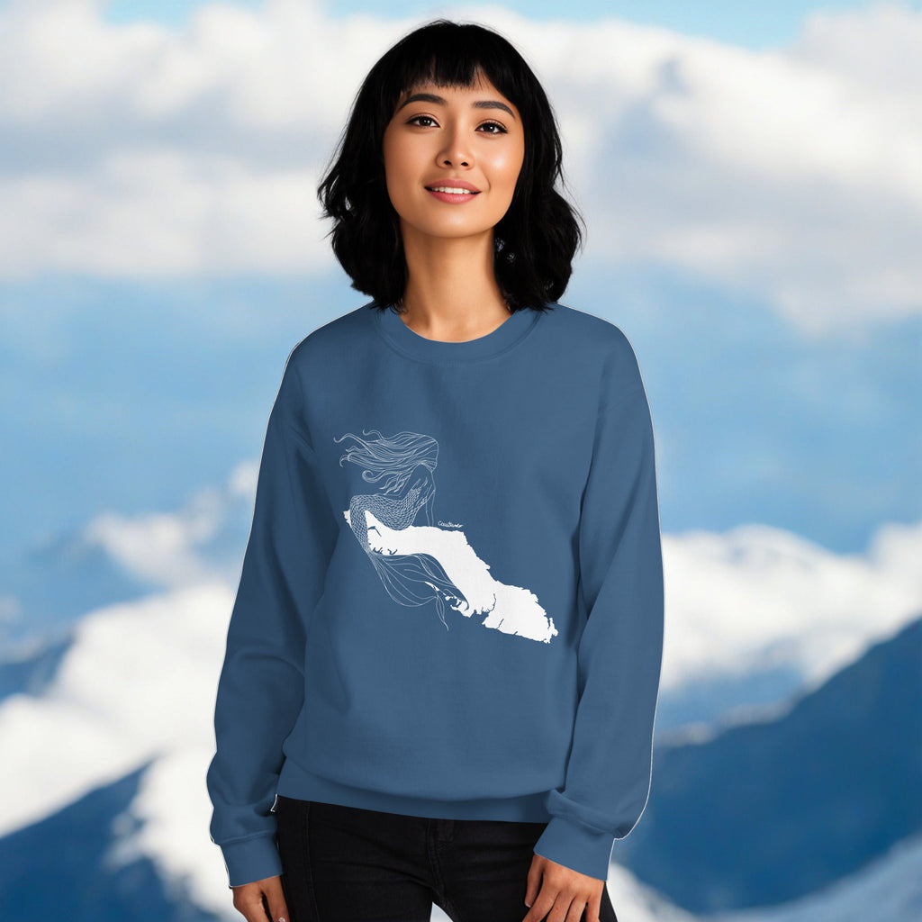 Design of Mermaid Vancouver Island Design - Unisex Sweatshirt , the colour is Indigo Blue