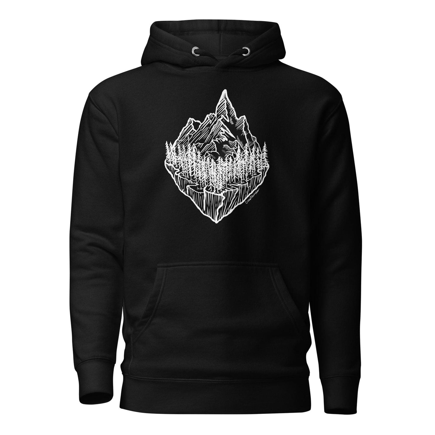 Design of Mountain & Trees - Unisex Hoodie , the colour is Black