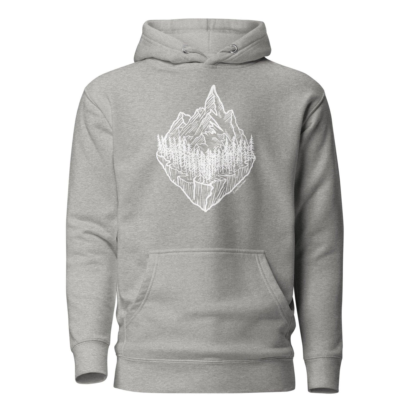 Design of Mountain & Trees - Unisex Hoodie , the colour is Carbon Grey