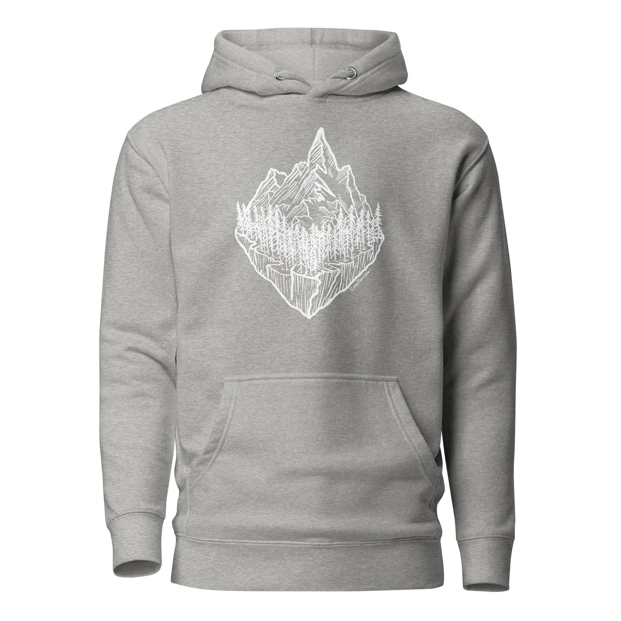 Design of Mountain & Trees - Unisex Hoodie , the colour is Carbon Grey