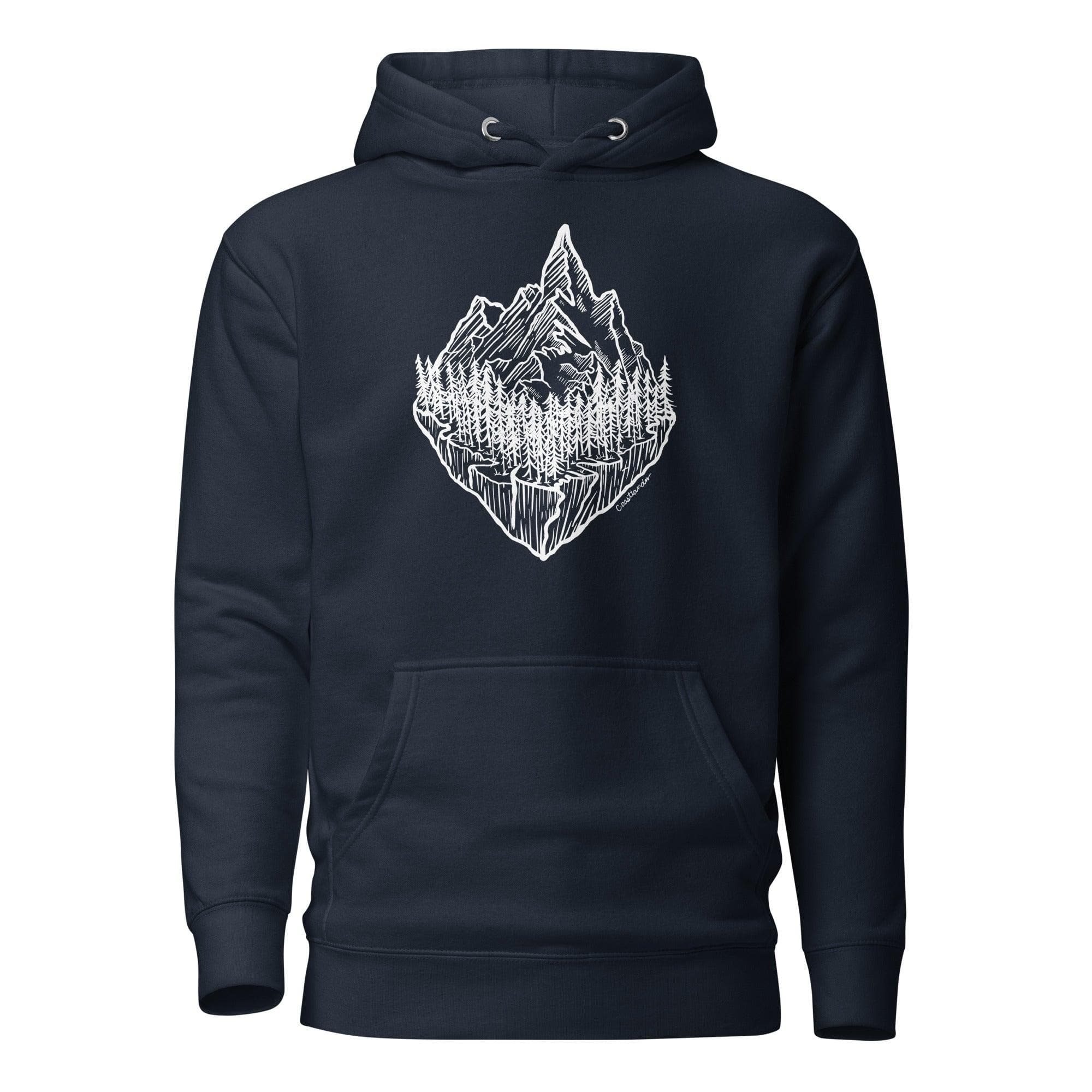Design of Mountain & Trees - Unisex Hoodie , the colour is Navy Blazer