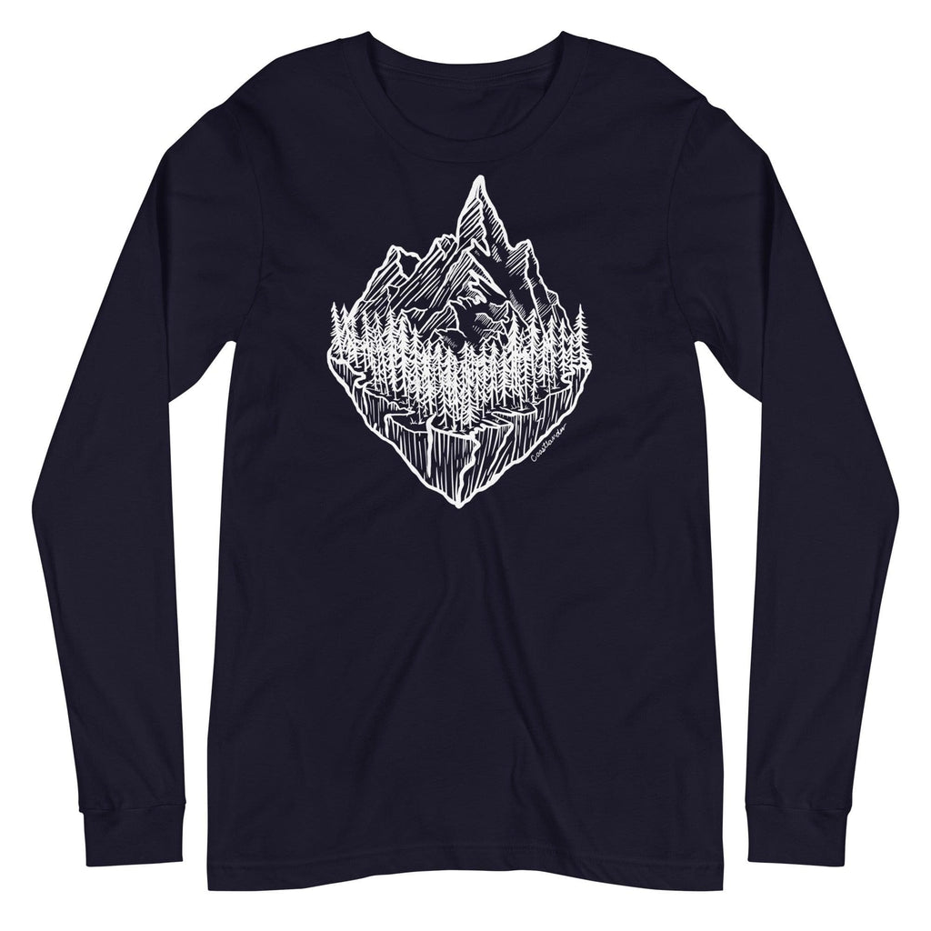Design of Mountain & Trees - Unisex Long Sleeve Tee , the colour is Navy