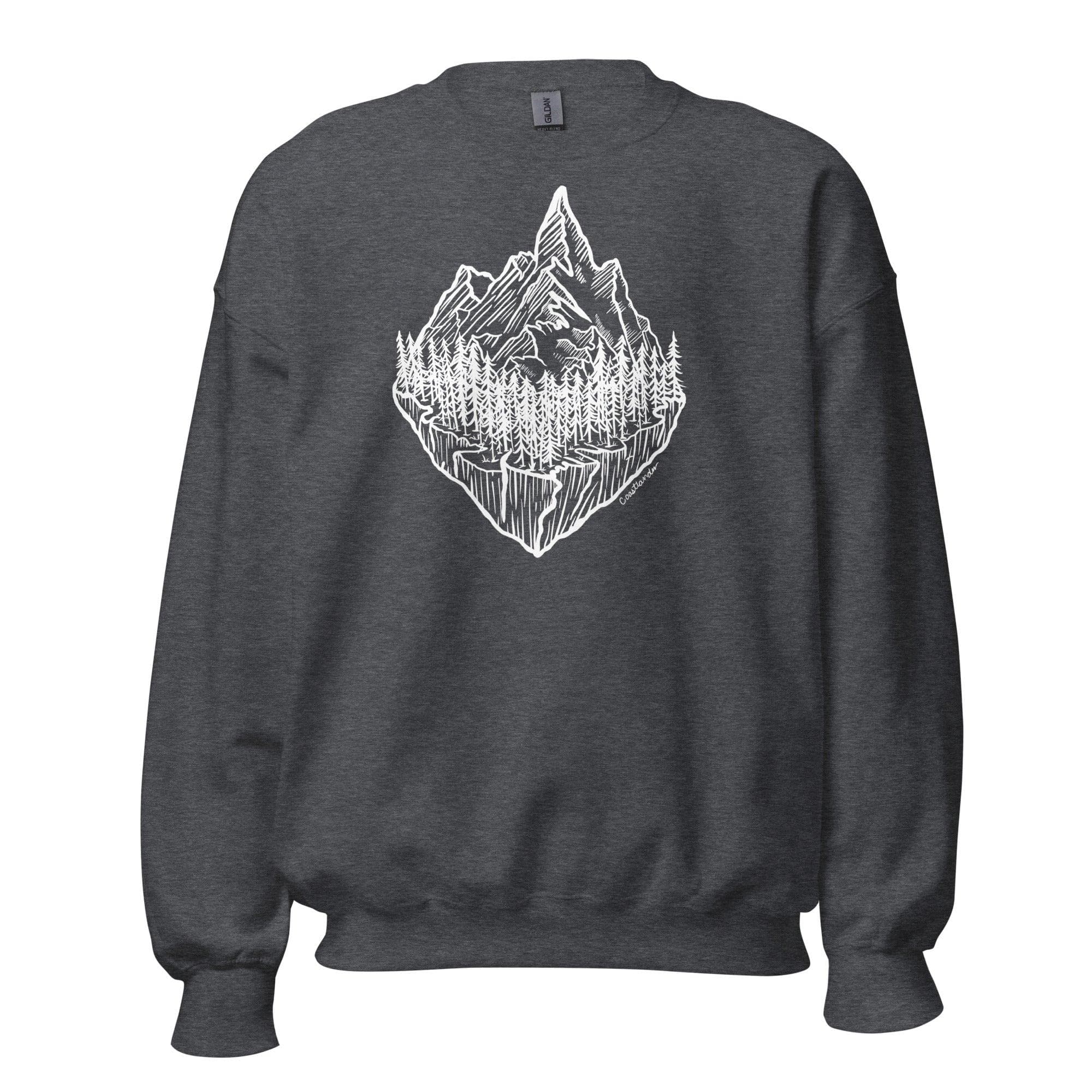 Design of Mountain & Trees - Unisex Sweatshirt , the colour is Dark Heather