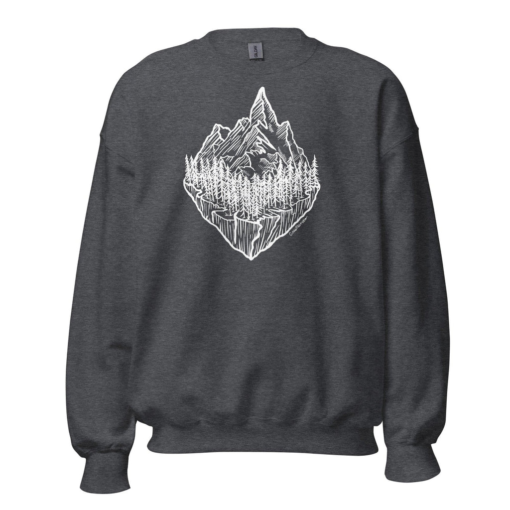 Design of Mountain & Trees - Unisex Sweatshirt , the colour is Dark Heather