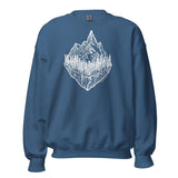 Design of Mountain & Trees - Unisex Sweatshirt , the colour is Indigo Blue