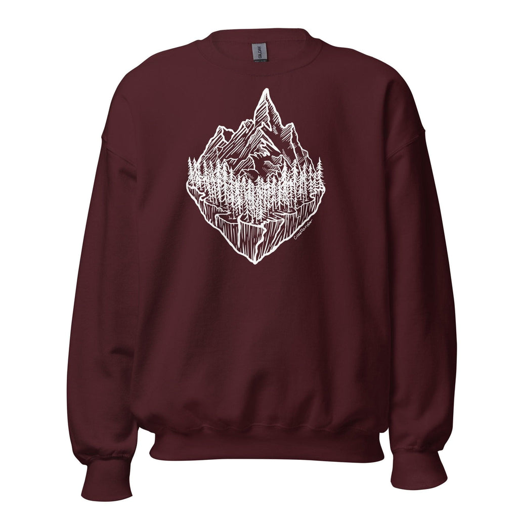 Design of Mountain & Trees - Unisex Sweatshirt , the colour is Maroon