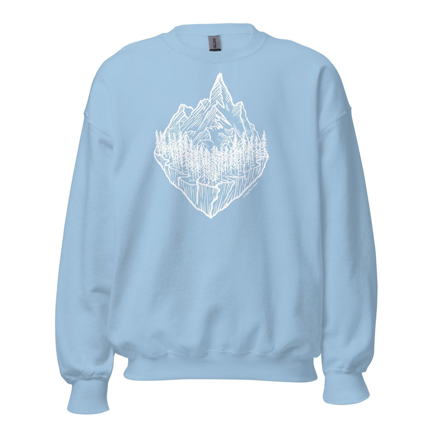 Design of Mountain & Trees - Unisex Sweatshirt , the colour is Light Blue