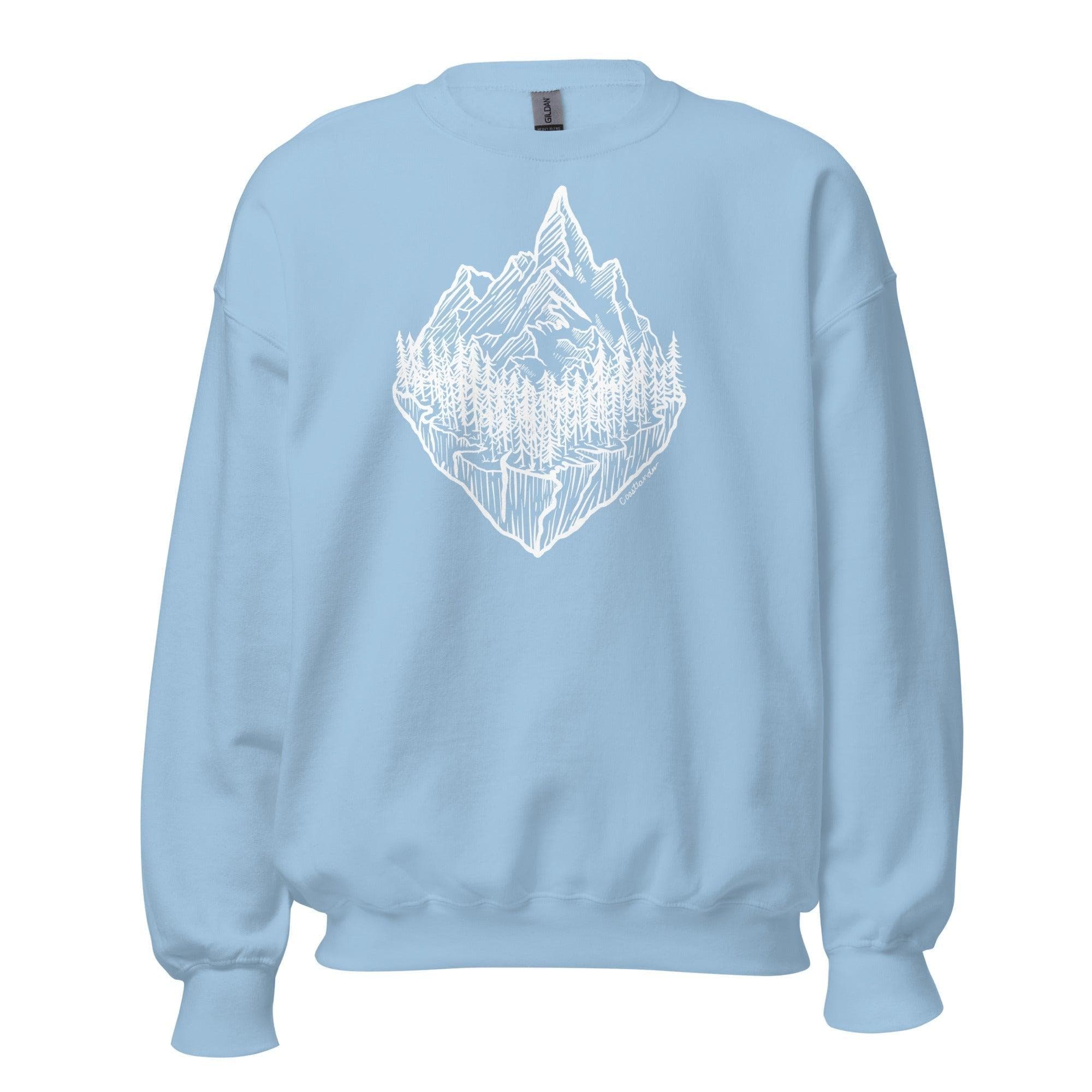 Design of Mountain & Trees - Unisex Sweatshirt , the colour is Light Blue
