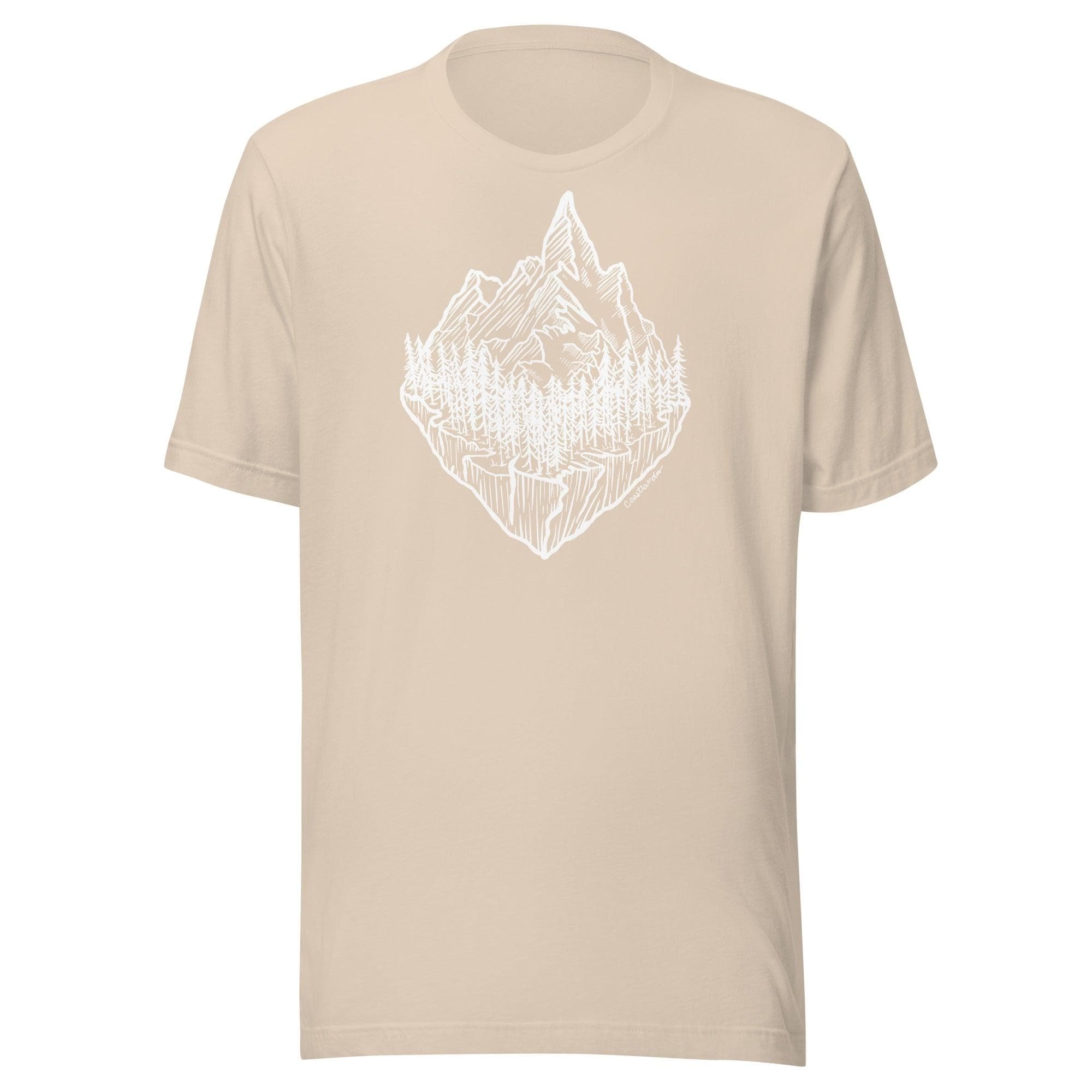 Design of Mountain & Trees - Unisex t-shirt , the colour is Soft Cream
