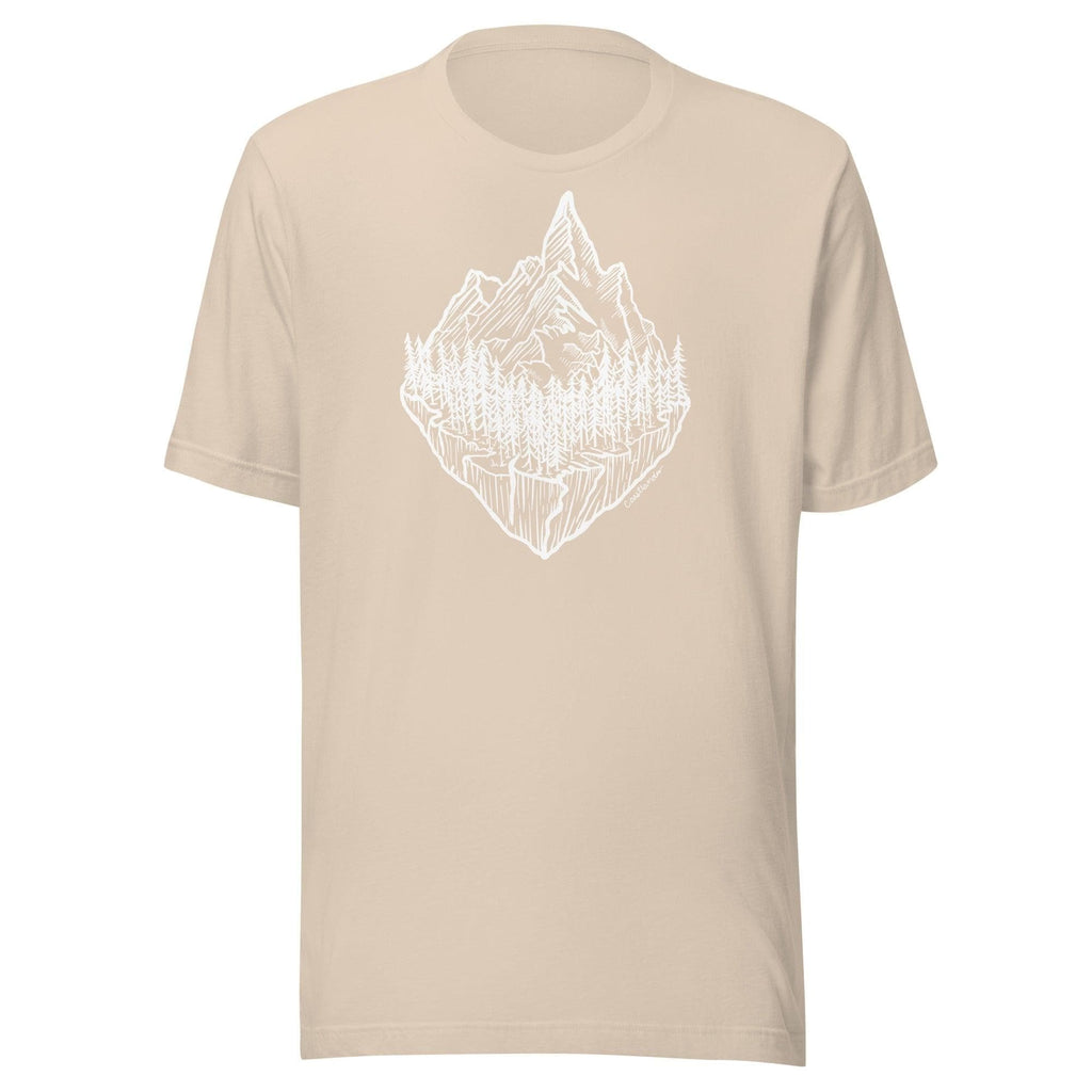 Design of Mountain & Trees - Unisex t-shirt , the colour is Soft Cream