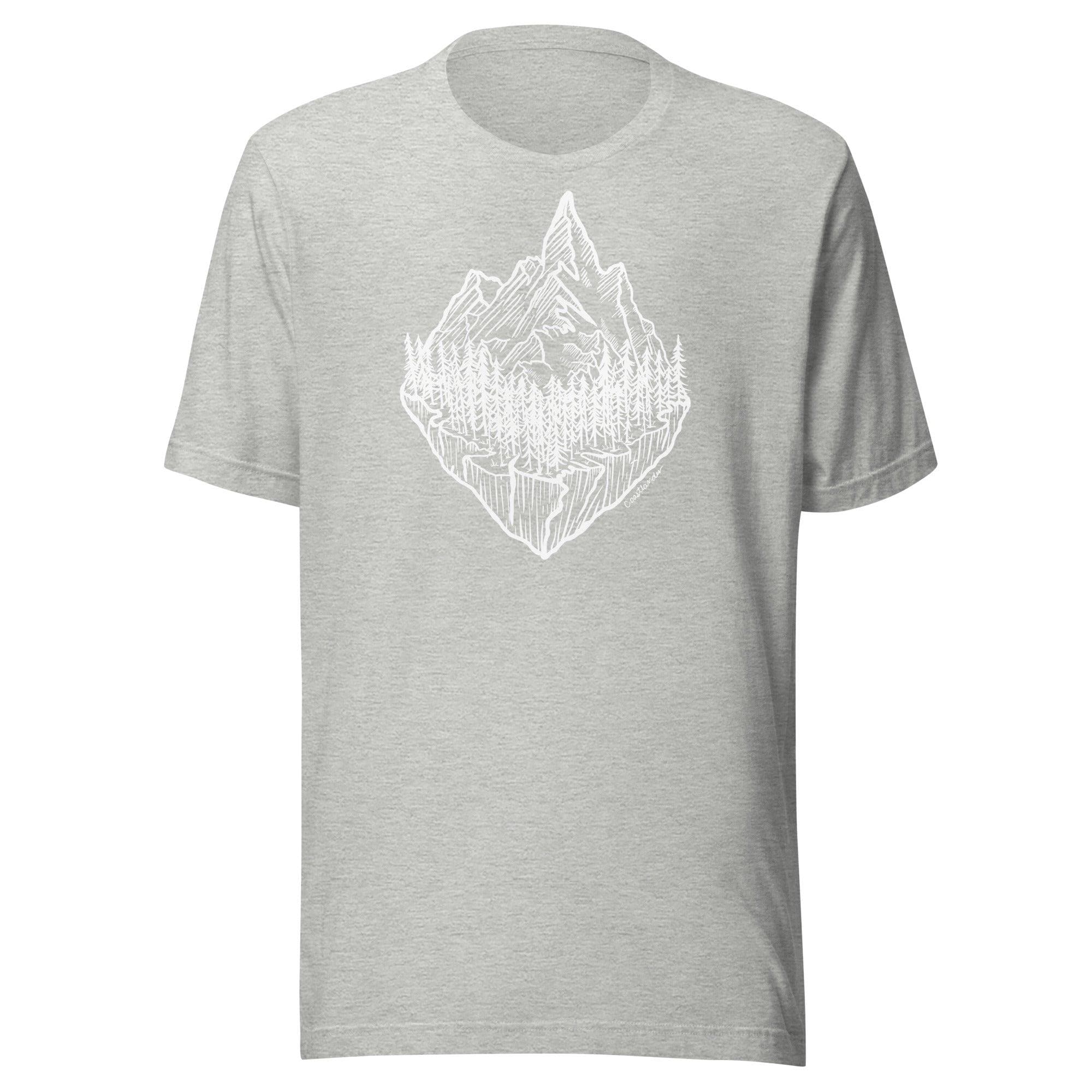 Design of Mountain & Trees - Unisex t-shirt , the colour is Athletic Heather
