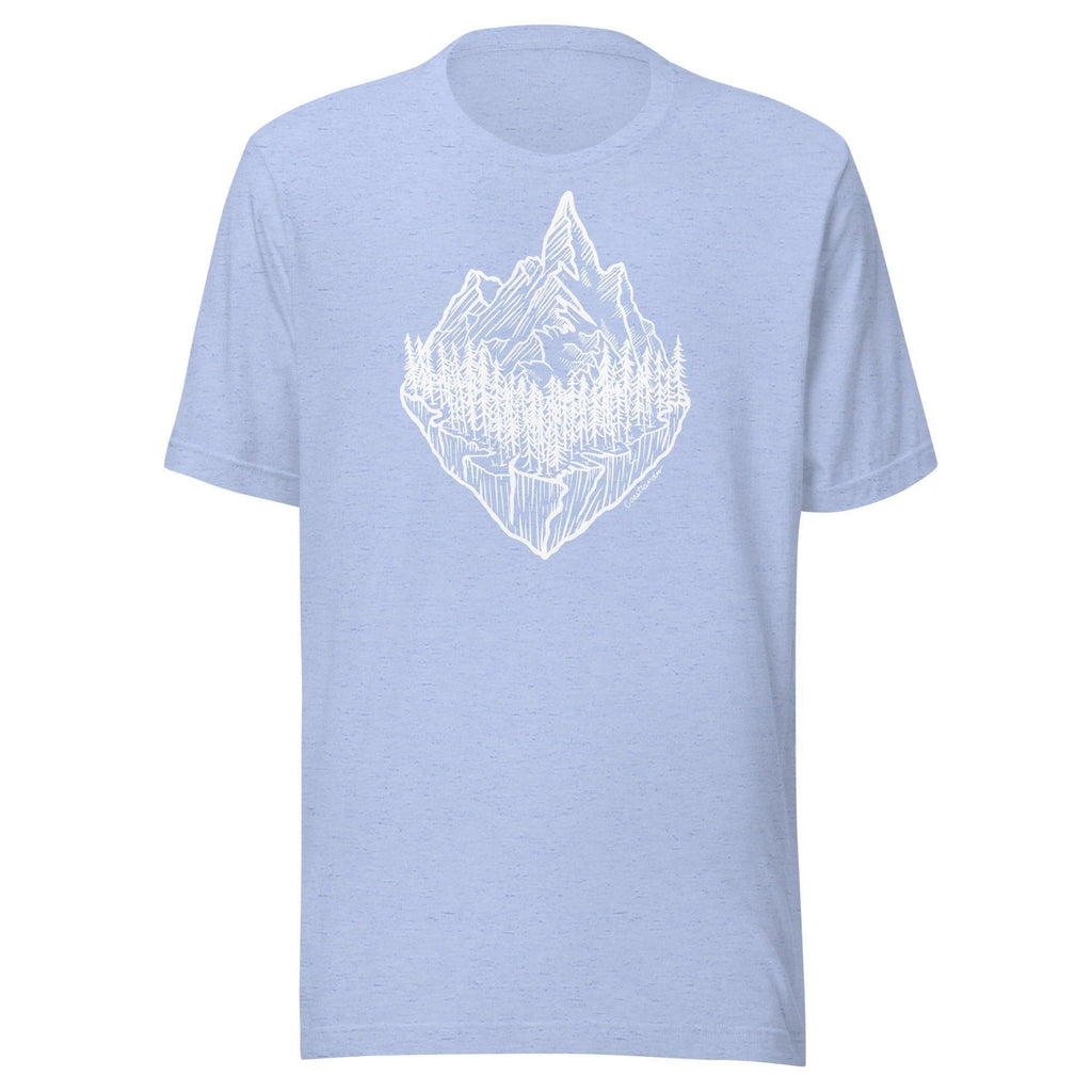 Design of Mountain & Trees - Unisex t-shirt , the colour is Heather Blue