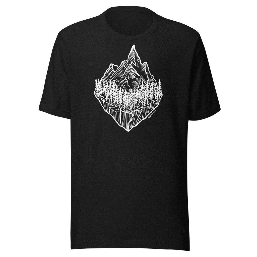 Design of Mountain & Trees - Unisex t-shirt , the colour is Black Heather
