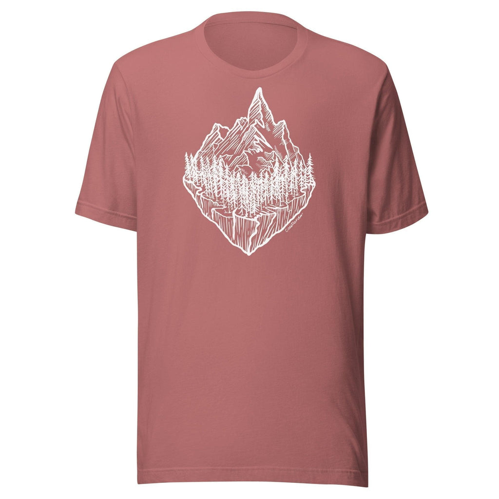 Design of Mountain & Trees - Unisex t-shirt , the colour is Mauve