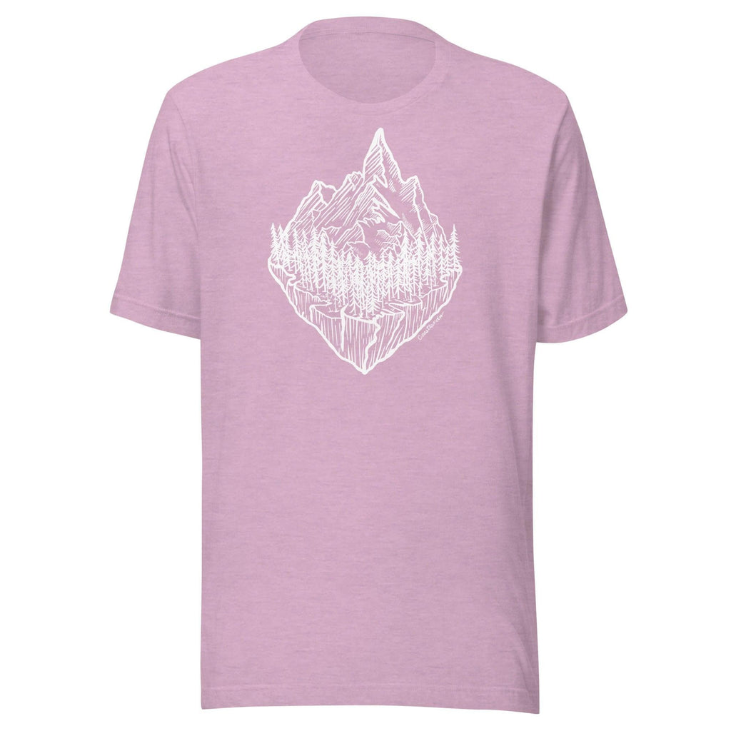 Design of Mountain & Trees - Unisex t-shirt , the colour is Heather Prism Lilac