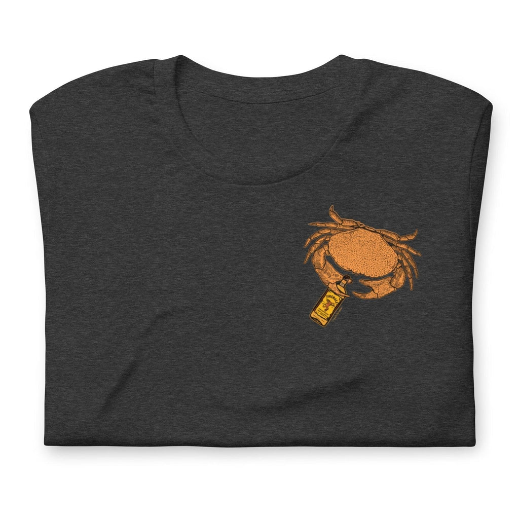 Design of Mr. Fireball Crab - Unisex t-shirt , the colour is Dark Grey Heather