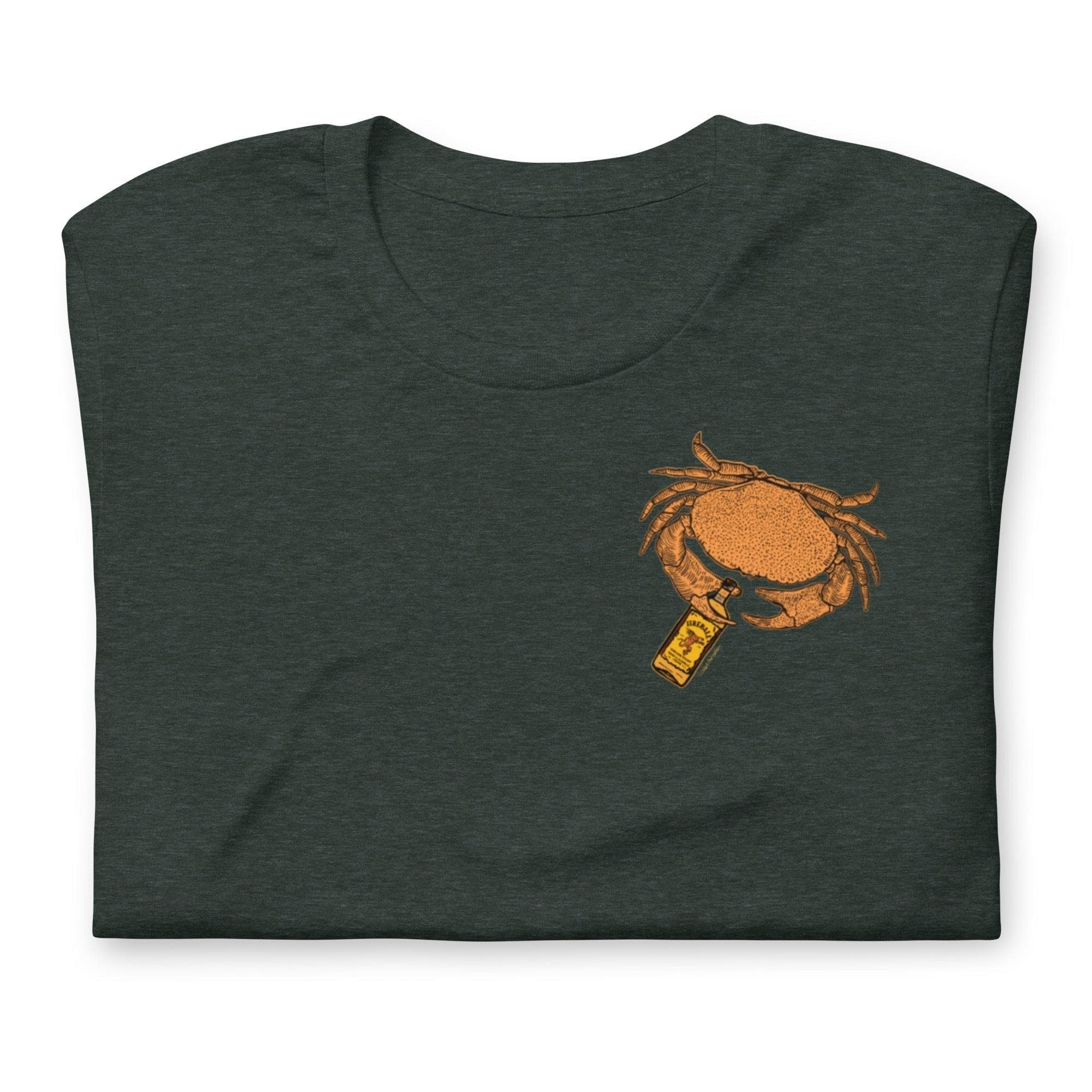 Design of Mr. Fireball Crab - Unisex t-shirt , the colour is Heather Forest