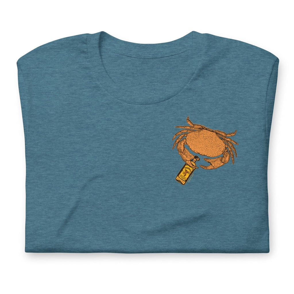 Design of Mr. Fireball Crab - Unisex t-shirt , the colour is Heather Deep Teal