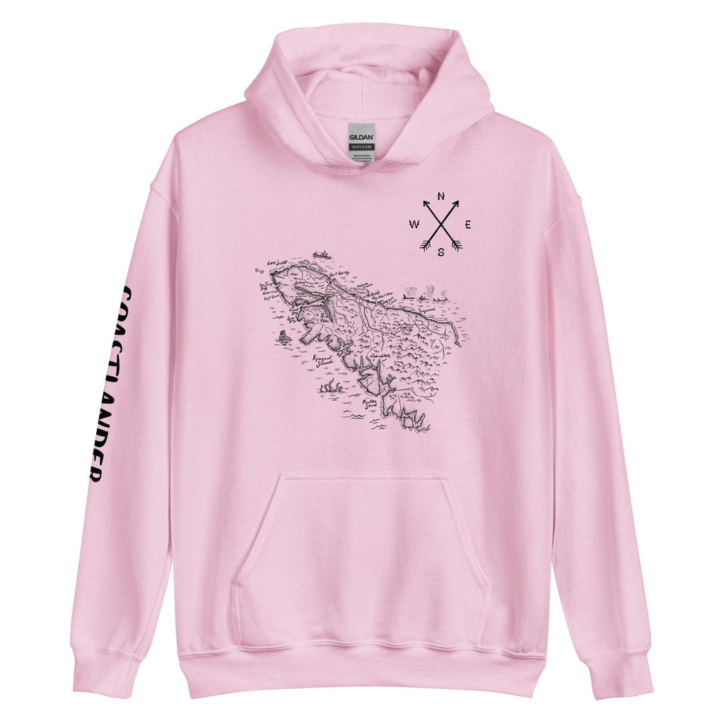Design of North Island Map - Unisex Hoodie , the colour is Light Pink