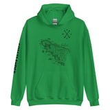 Design of North Island Map - Unisex Hoodie , the colour is Irish Green