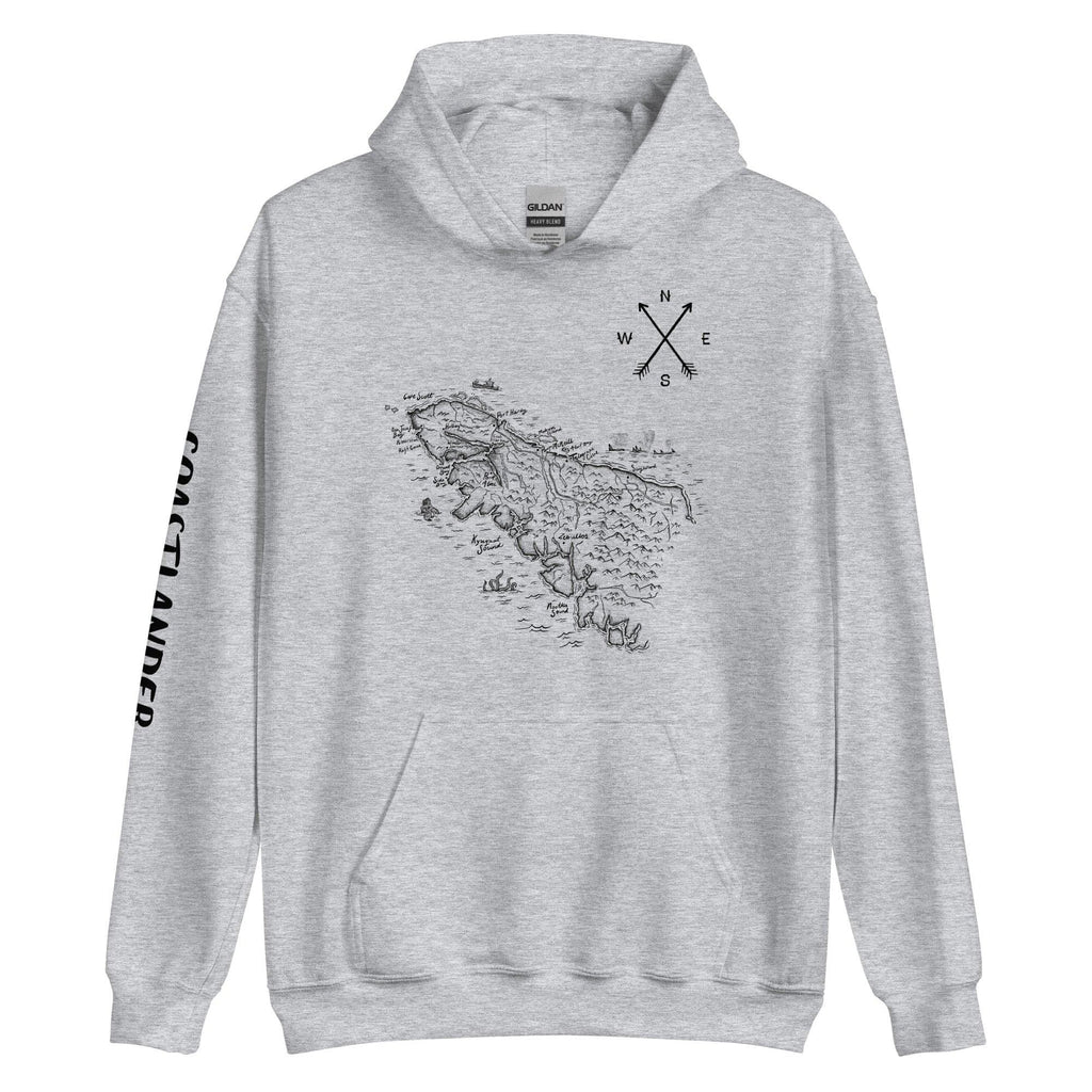 Design of North Island Map - Unisex Hoodie , the colour is Sport Grey