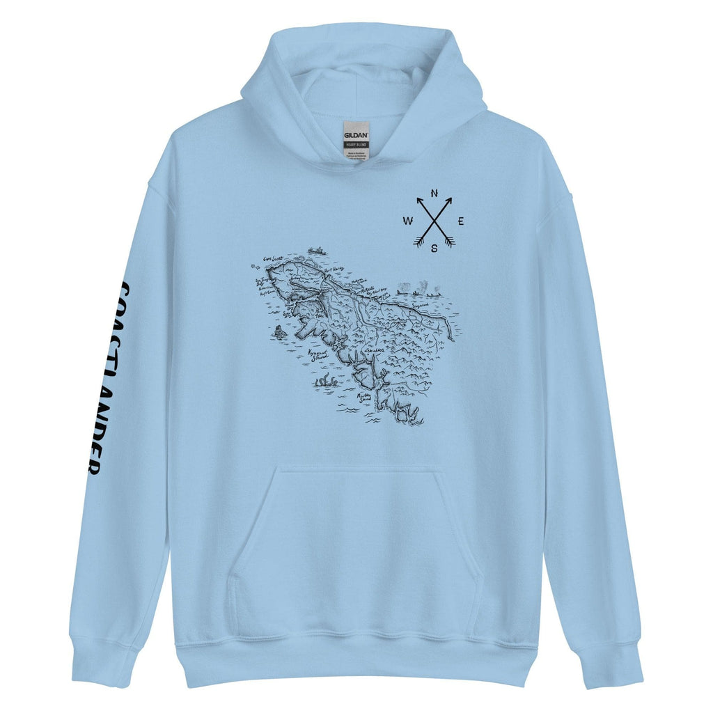 Design of North Island Map - Unisex Hoodie , the colour is Light Blue