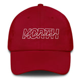 Design of North Islander - Dad hat , the colour is Cranberry
