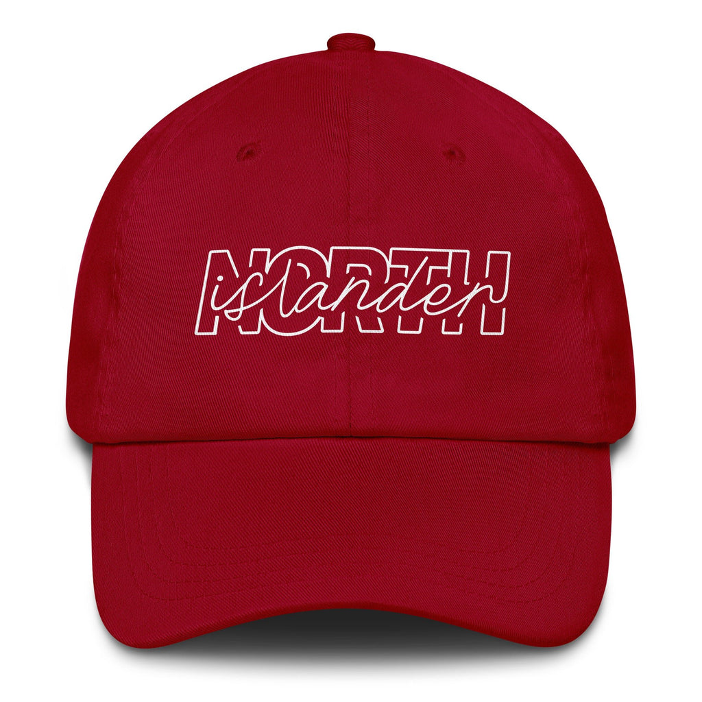 Design of North Islander - Dad hat , the colour is Cranberry