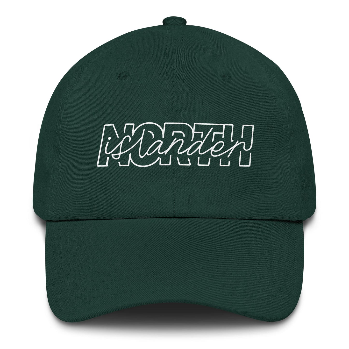 Design of North Islander - Dad hat , the colour is Spruce