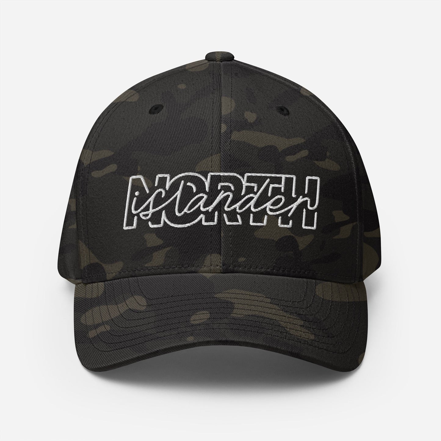 Design of North Islander - FLEXFIT - Structured Twill Cap , the colour is Multicam Black