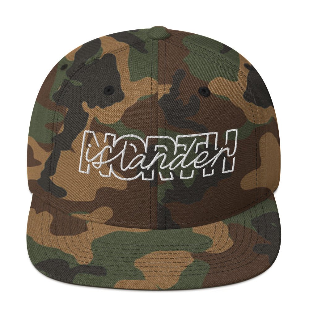 Design of North Islander - Snapback Hat , the colour is Green Camo