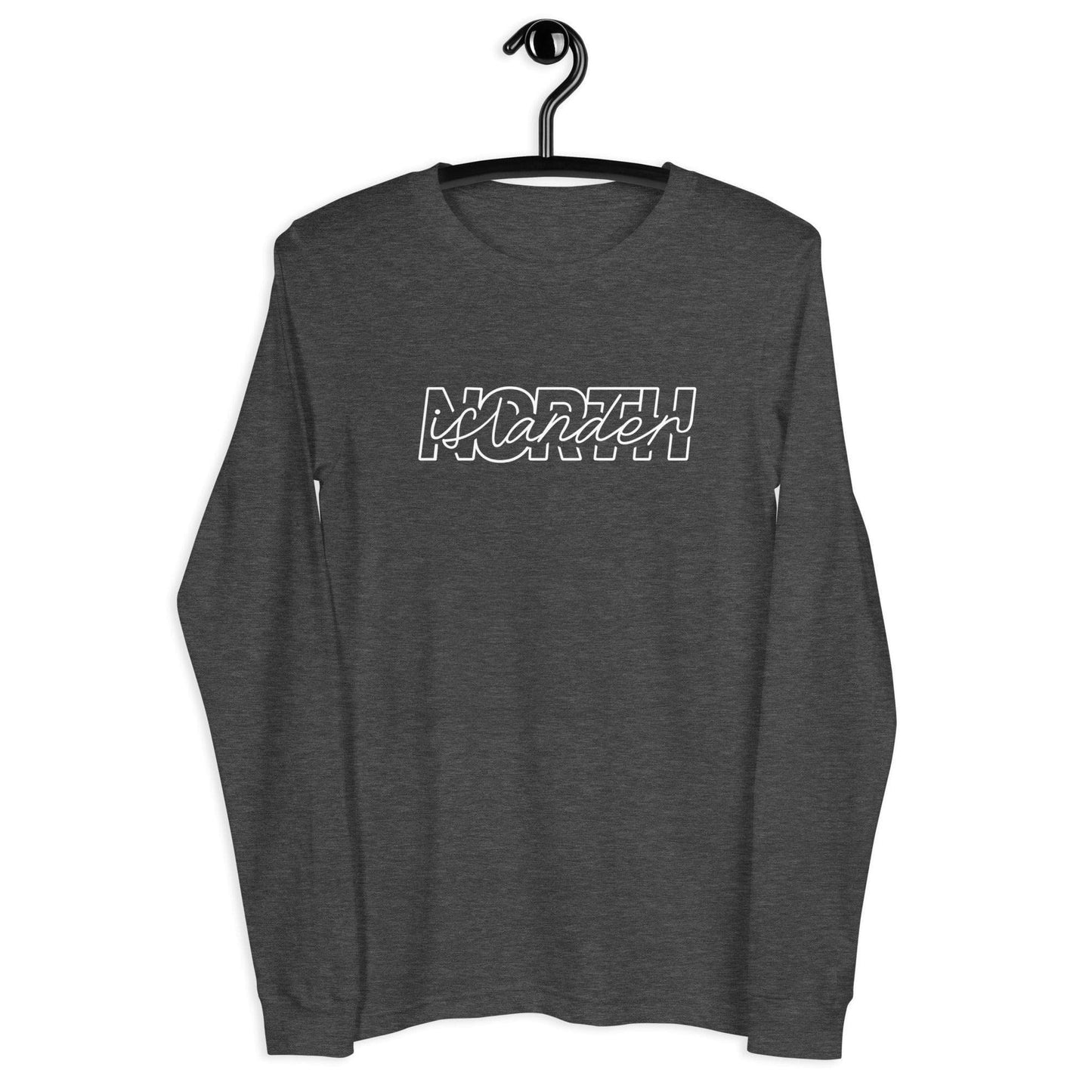 Design of NORTH ISLANDER - Unisex Long Sleeve Tee , the colour is Dark Grey Heather