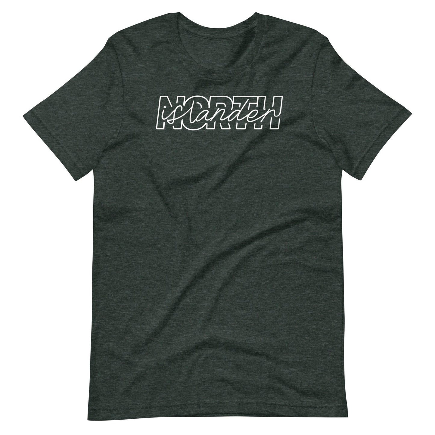 Design of North Islander - Unisex T-shirt , the colour is Heather Forest