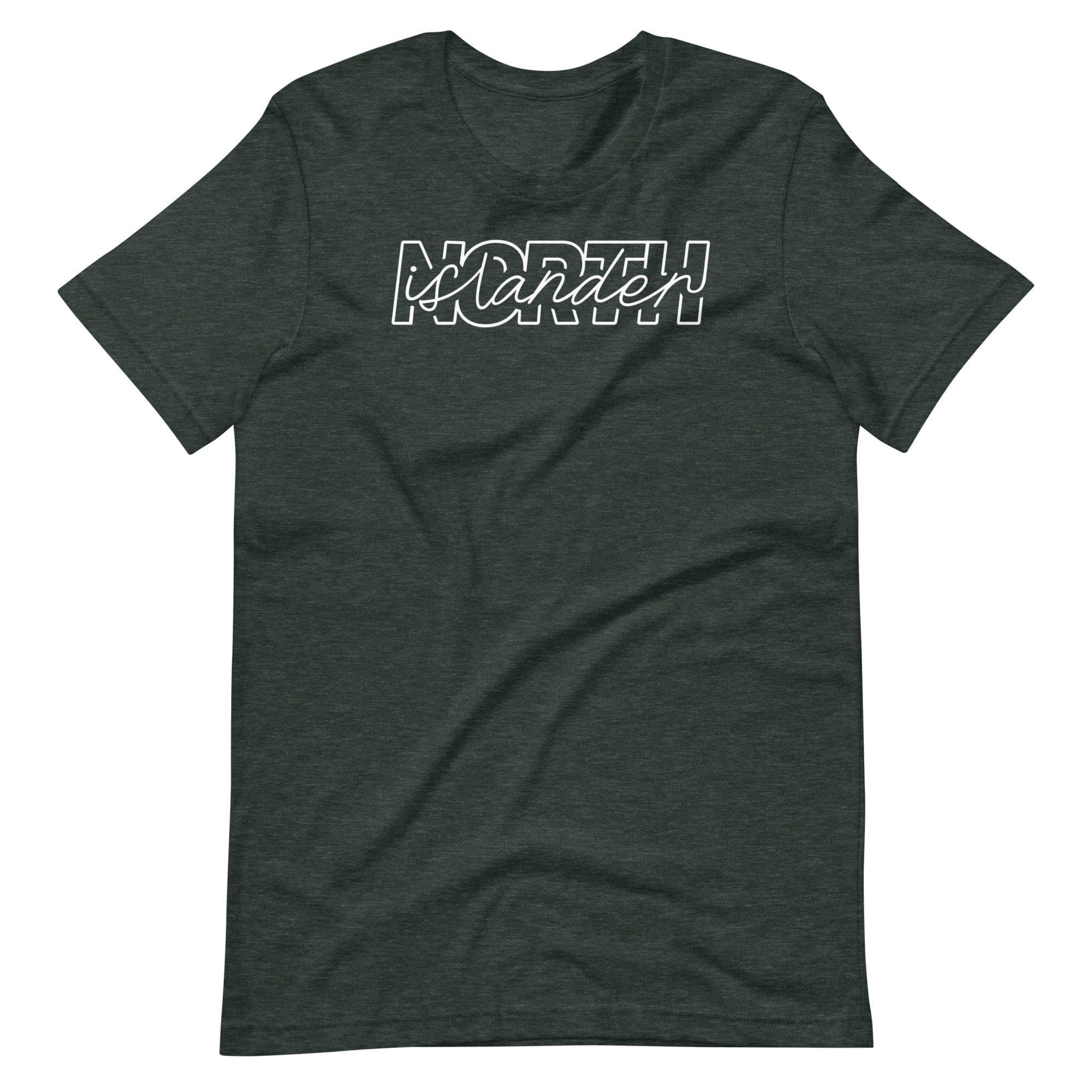 Design of North Islander - Unisex T-shirt , the colour is Heather Forest