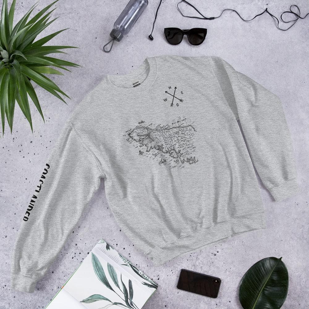 Design of North Vancouver Island Map - Unisex Sweatshirt , the colour is Sport Grey
