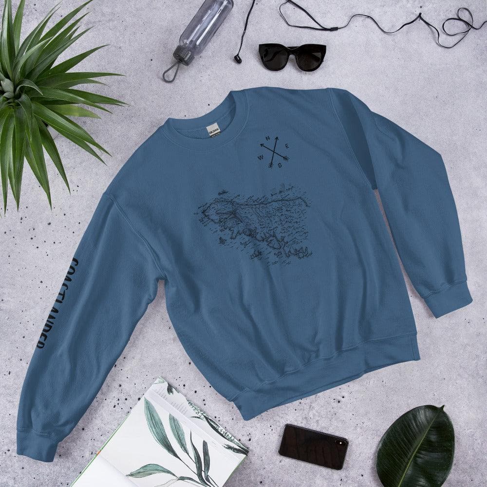 Design of North Vancouver Island Map - Unisex Sweatshirt , the colour is Indigo Blue