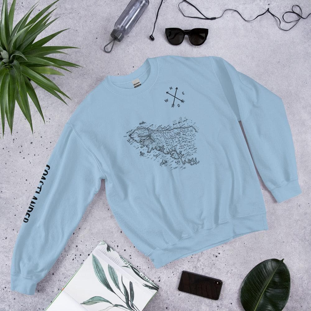 Design of North Vancouver Island Map - Unisex Sweatshirt , the colour is Light Blue