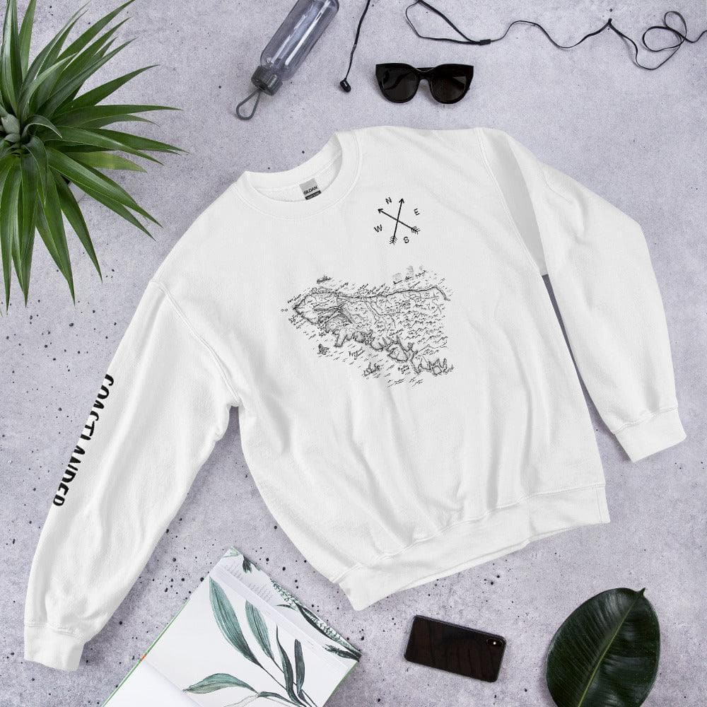 Design of North Vancouver Island Map - Unisex Sweatshirt , the colour is White