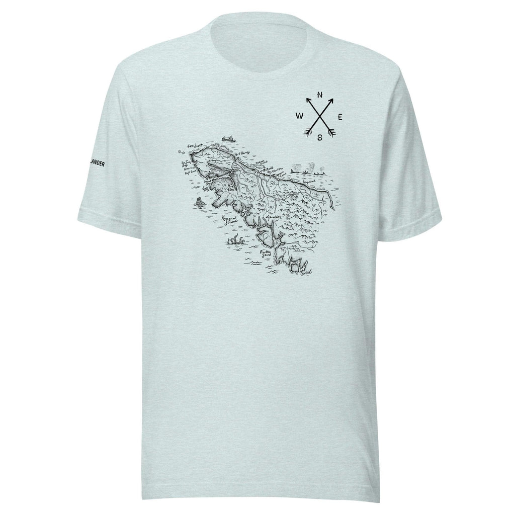 Design of North Vancouver Island Map - Unisex t-shirt , the colour is Heather Prism Ice Blue
