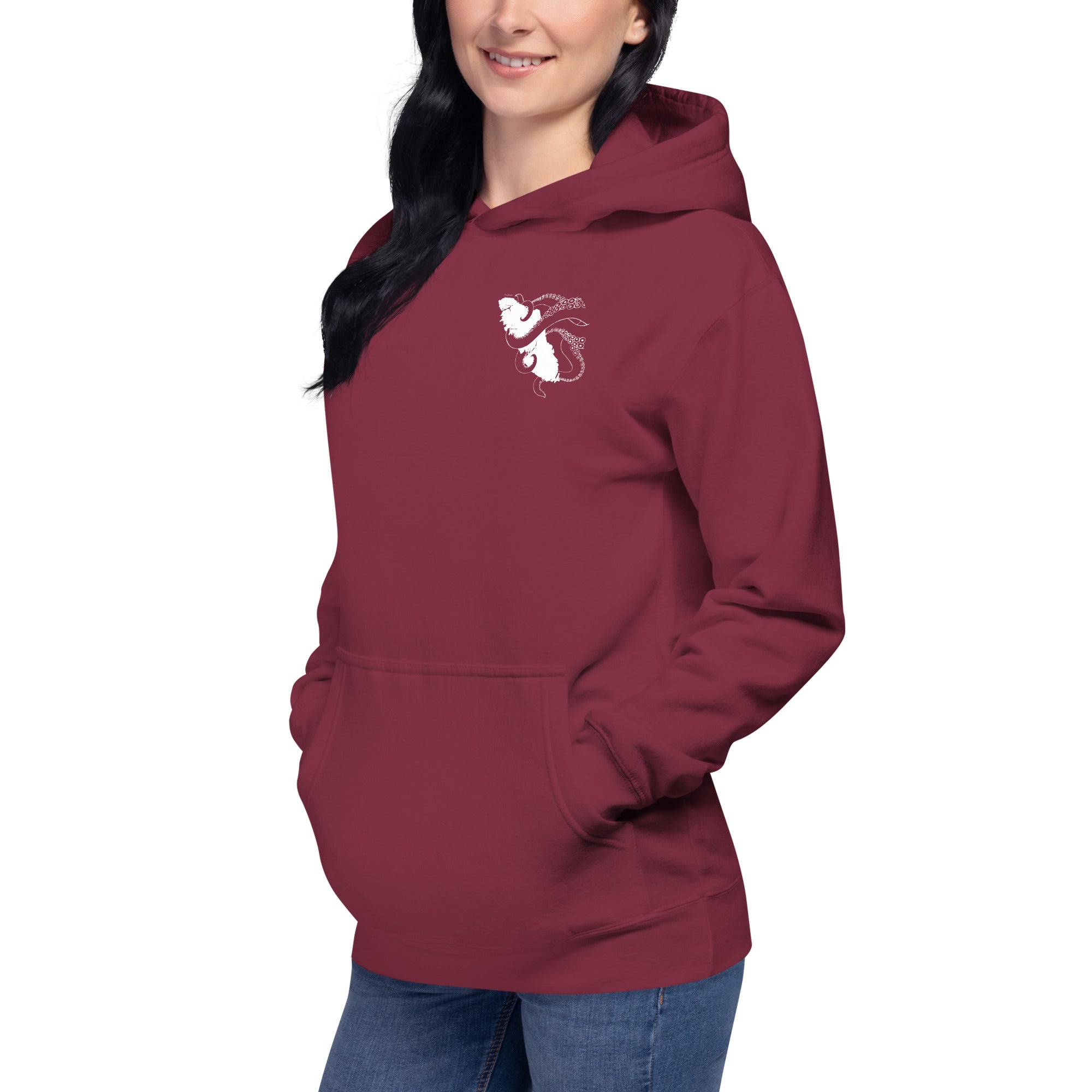 Design of Octopus Vancouver Island Kraken - on back - Unisex Hoodie , the colour is