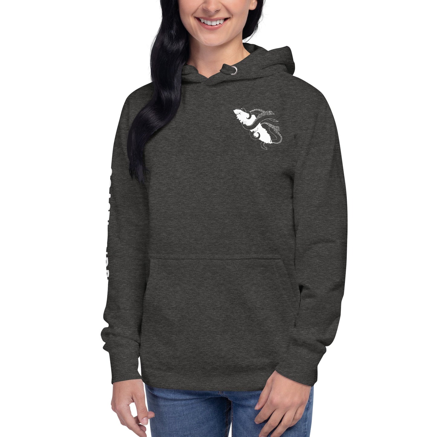 Design of Octopus Vancouver Island Kraken - on back - Unisex Hoodie , the colour is