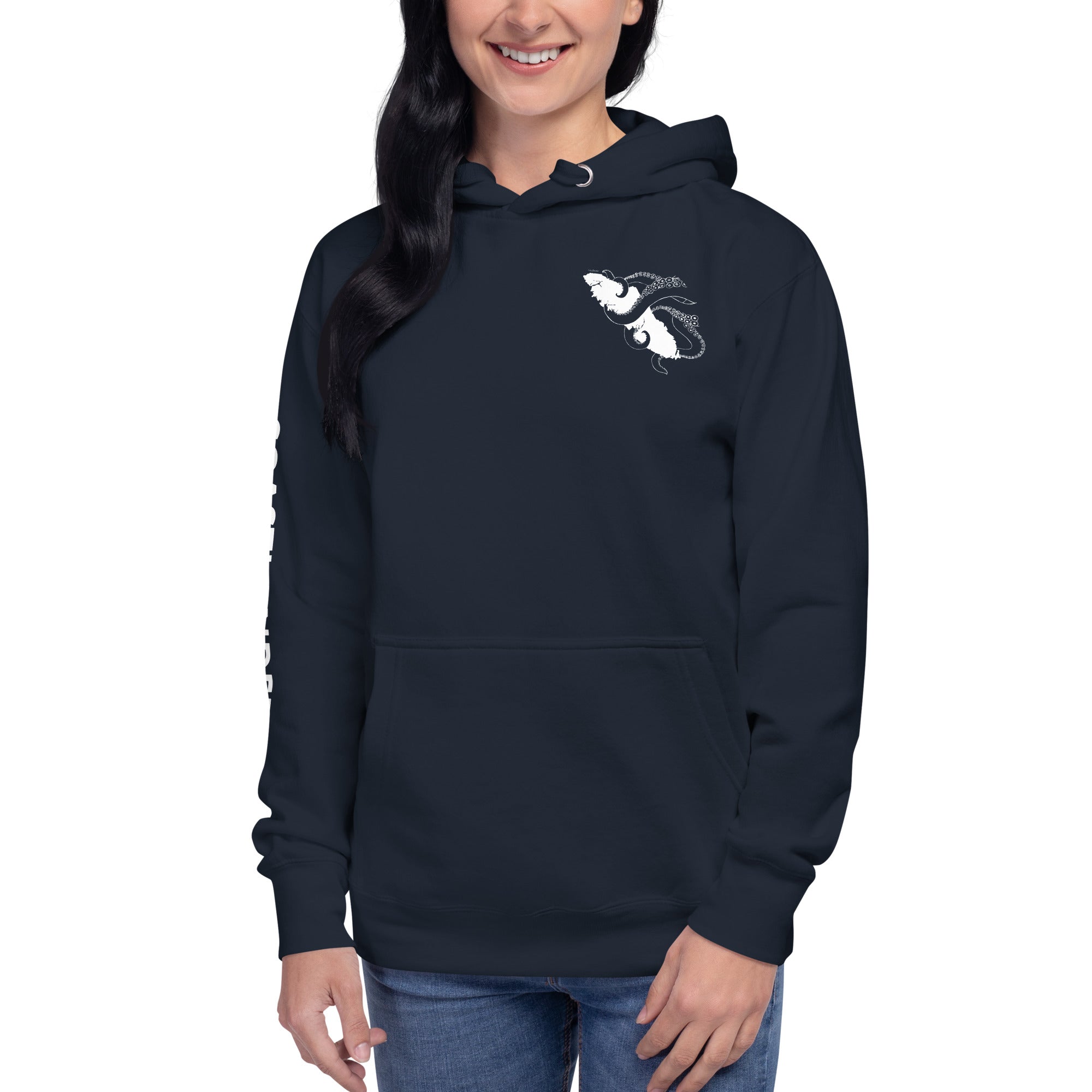 Design of Octopus Vancouver Island Kraken - on back - Unisex Hoodie , the colour is