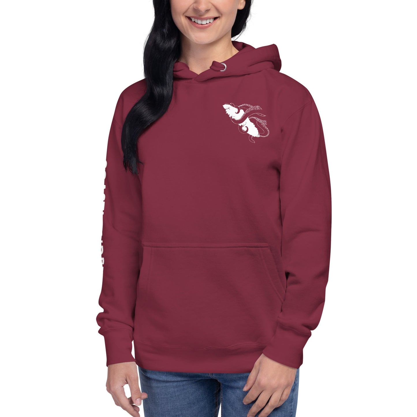 Design of Octopus Vancouver Island Kraken - on back - Unisex Hoodie , the colour is